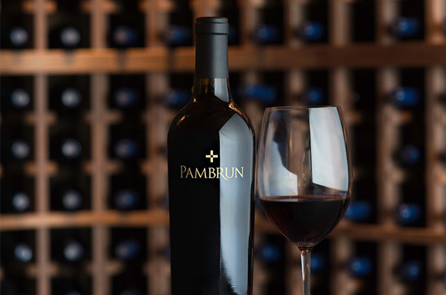 Pambrun bottle and glass of red wine